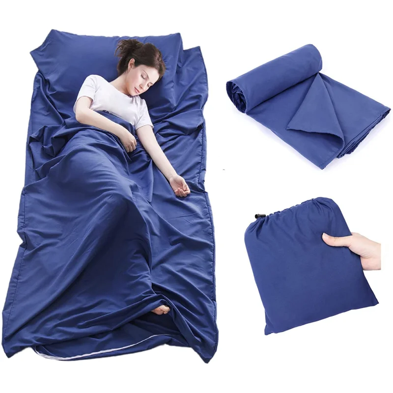 Sleeping Bag Liner Portable Lightweight Sleeping Bag Cotton Feel Travel Sheet With Pillow Slot Backpacking & Camping Accessories