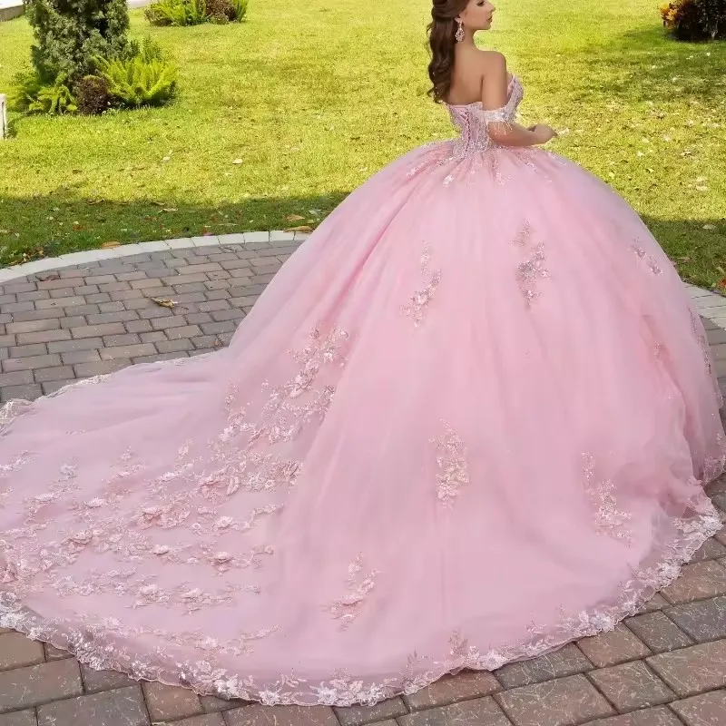 ANGELSBRIDEP Pink Ball Gown Quinceanera Dresses Princess Vestidos De 15 Anos Off Shoulder Formal Birthday Party Customized