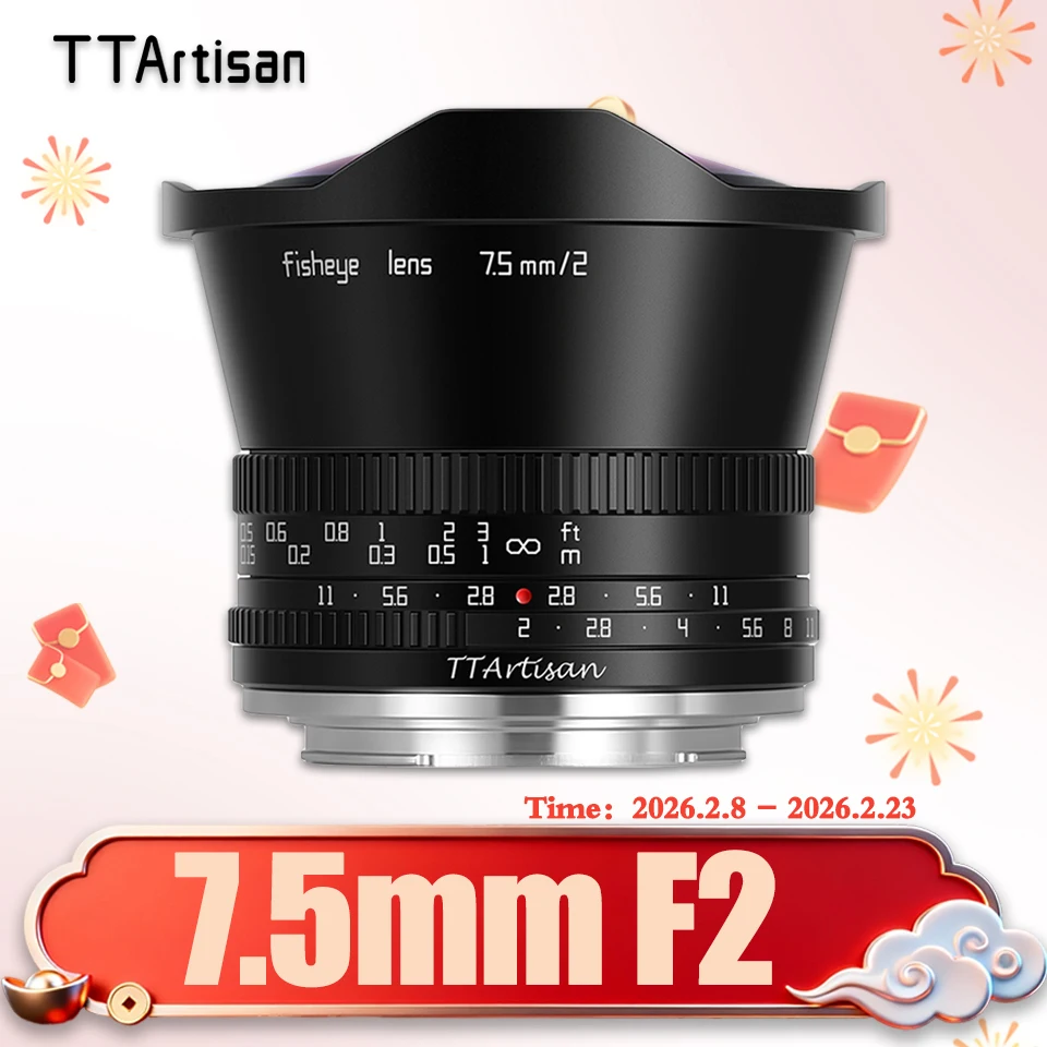 TTArtisan APS-C 7.5mm F2 어안렌즈 인물 사진 촬영용 미러리스 카메라 렌즈 (캐논 M50, 라이카 T, 시그마 FP, 후지 XS10, A7 호환)
