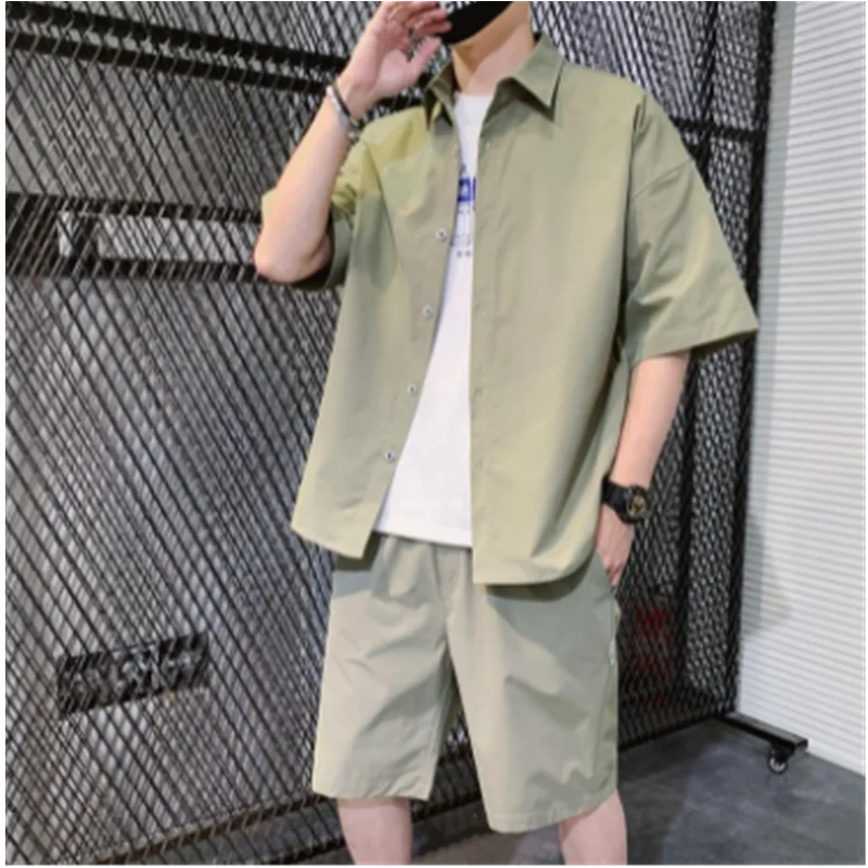 Men's Casual Set, Summer Thin Ice Sports Clothes, Fashionable And Trendy Korean Version Of Handsome Short Sleeved Shorts H0006