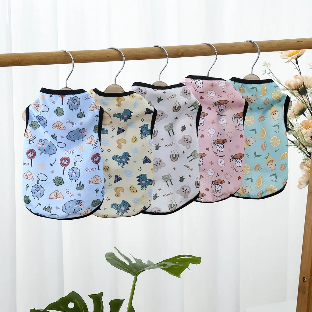 Cartoon Cute Pet Dog Costume Print Dog Sweatshirt Breathable Chihuahua Teddy Tank Top XS-2XL dog clothes