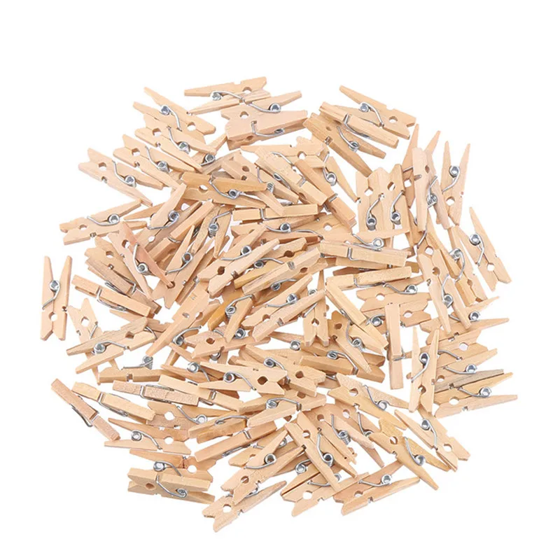 100Pcs 25mm Wooden Clips Natural Wood Clamp Picture Clips Mini Clothes Pins for DIY Photo Paper Peg Clothespin Craft
