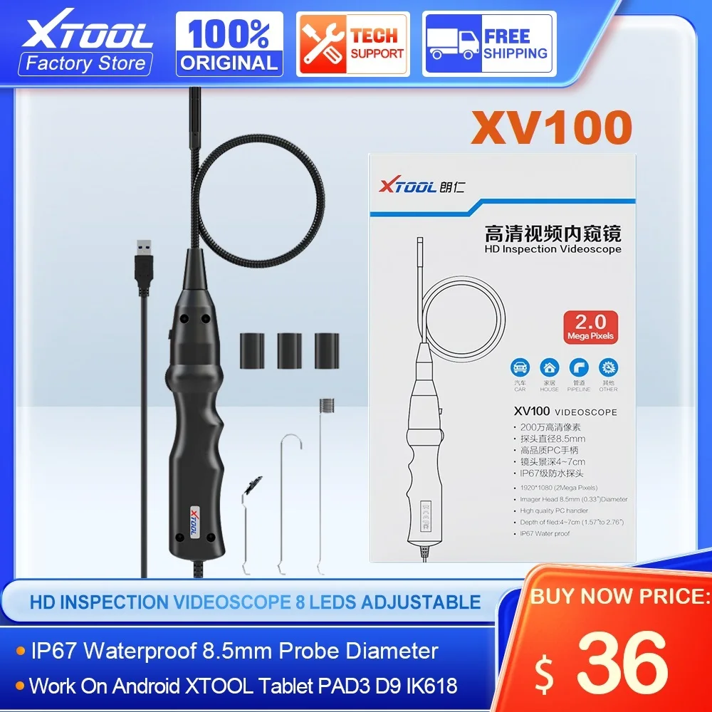 XTOOLXV100Waterproof85mmHDEndoscopeCameraMicro8LEDIP67Car