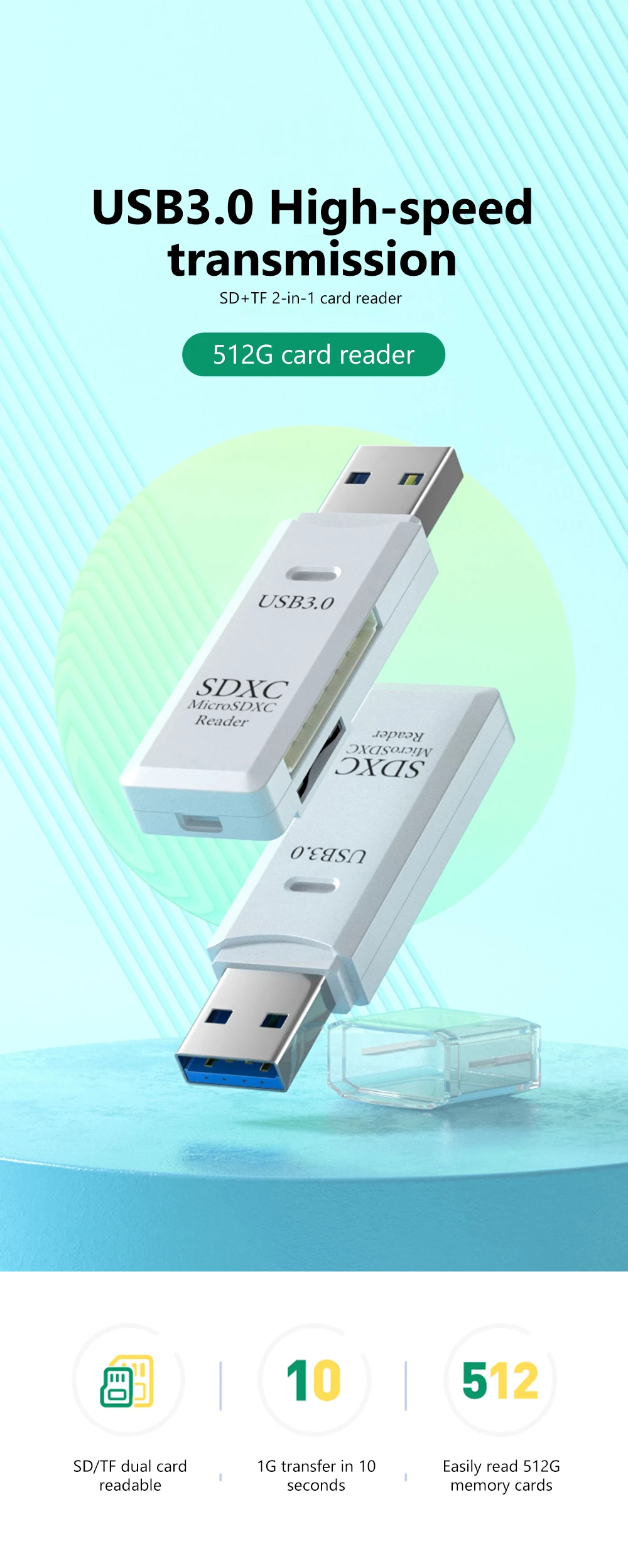 USB 3.0 Kartenleser 2-in-1 USB 2.0 zu SD Micro SD TF Speicherkartenadapter für PC Laptops Zubehör Flash-Laufwerk USB-Kartenleser – Detail 1