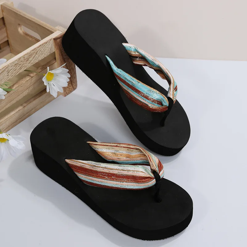 2022 Wedges Sandals Women Plus Size Open Toe Bling Sequins Platform Slippers Women Outdoor Summer Shoes Fashion Flip Flops