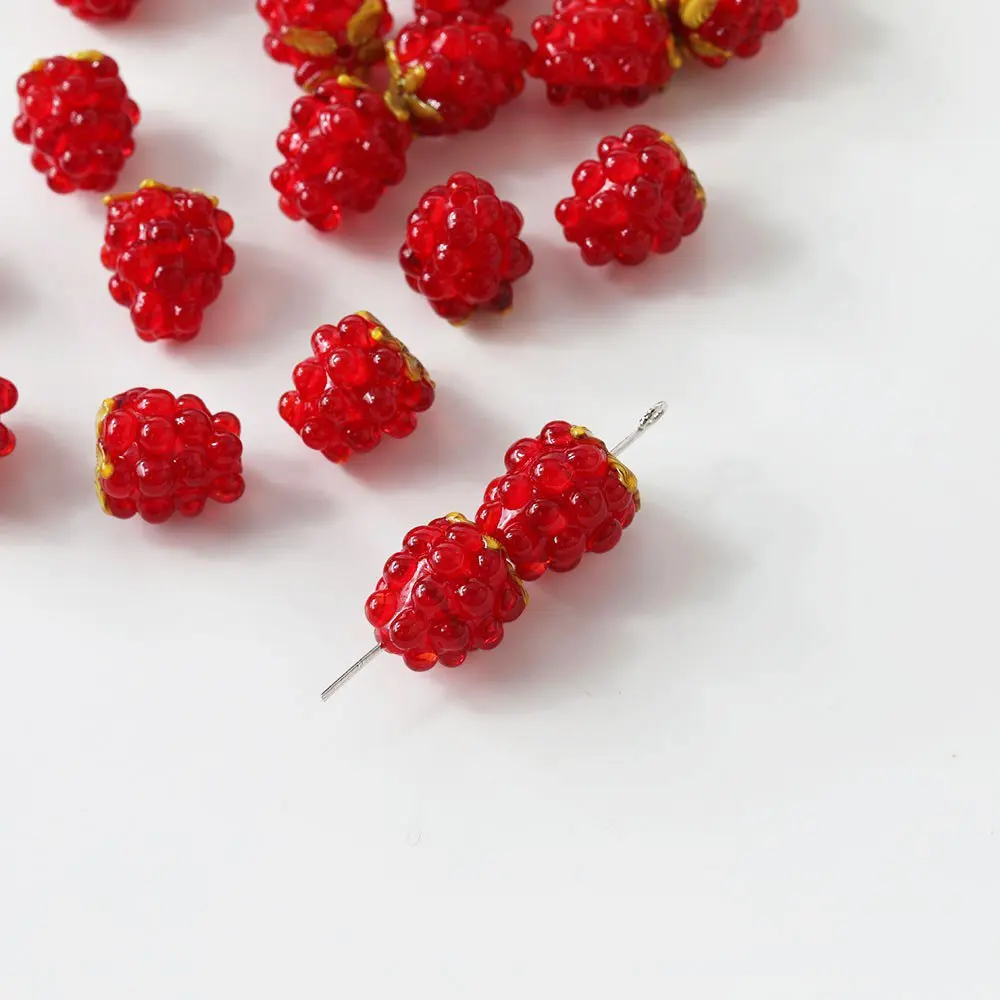 2 pz rosso lamponi fragole goccia di vetro orecchini ciondoli per la creazione di gioielli ciondoli risultati perle di vetro fai da te 12*13mm  36