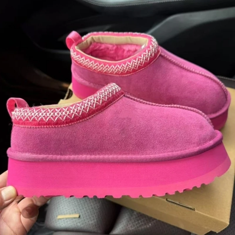 Xmas New Winter Ladies Snow Boots Genuine Leather Thick-soled Warm Fur Shoes Women Platform Short Boots Classic Fashion Slippers