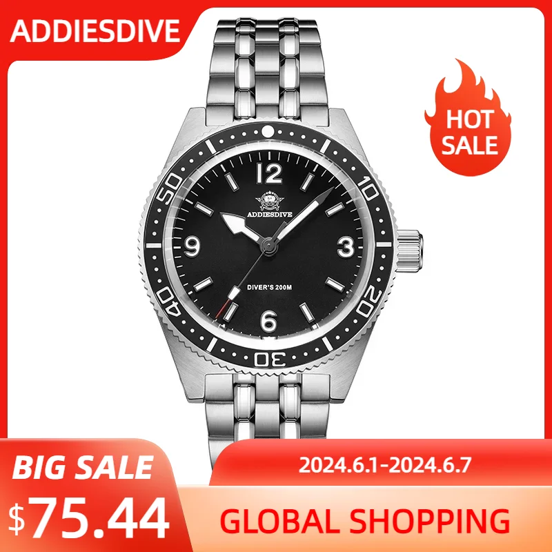 

ADDIESDIVE NWE 41mm Watch For Men Stainless Steel Sapphire 20Bar Dive Waterproof Quartz Wristwatch reloj hombre Luminous Watches