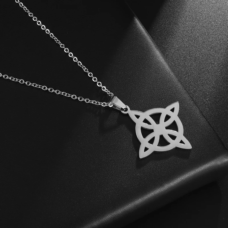 Collana Nodo Delle Streghe In Acciaio Inox – Gioiello Con Stella E Mezzaluna, Amuleto Protezione Pagano E Simbolo Celtico