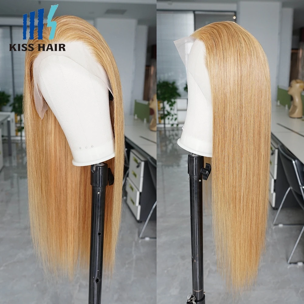 Colored #8 #27 #30 Straight 13*4 Lace Frontal Wig Indian Human Hair Front Lace Wigs Honey Blonde Extensions 180% Density