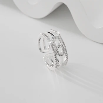 Anelli in Argento Sterling 925 per Donne, Regolabili - Anelli Aperti a Doppio Strato con Zirconi Incastonati, Elegante Gioiello Impilabile da Regalo