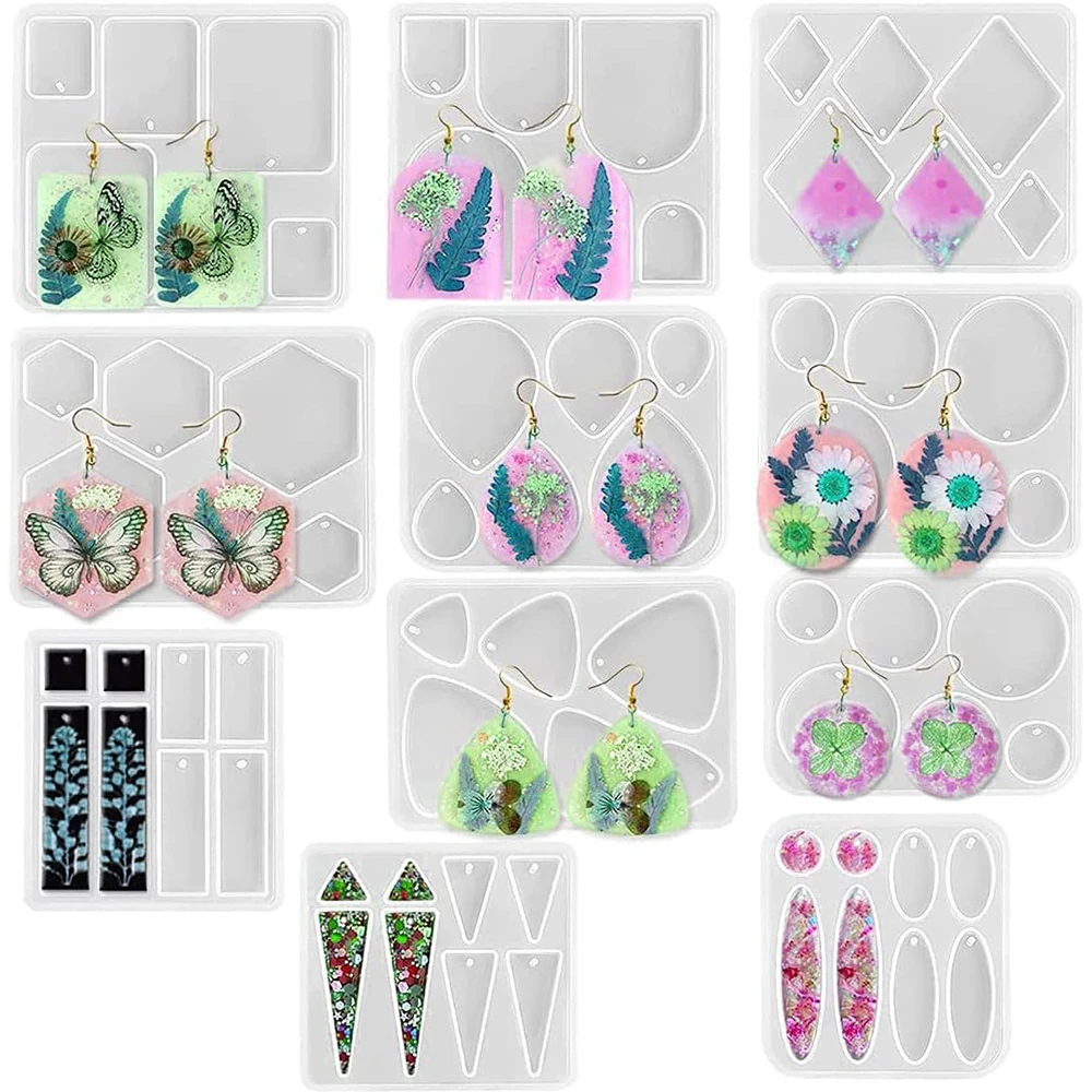 Earring Silicone Mold DIY Geometric Oval Hexagon Teardrop Pendant Necklace Keychain Jewelry Crafts Making Resin Mold