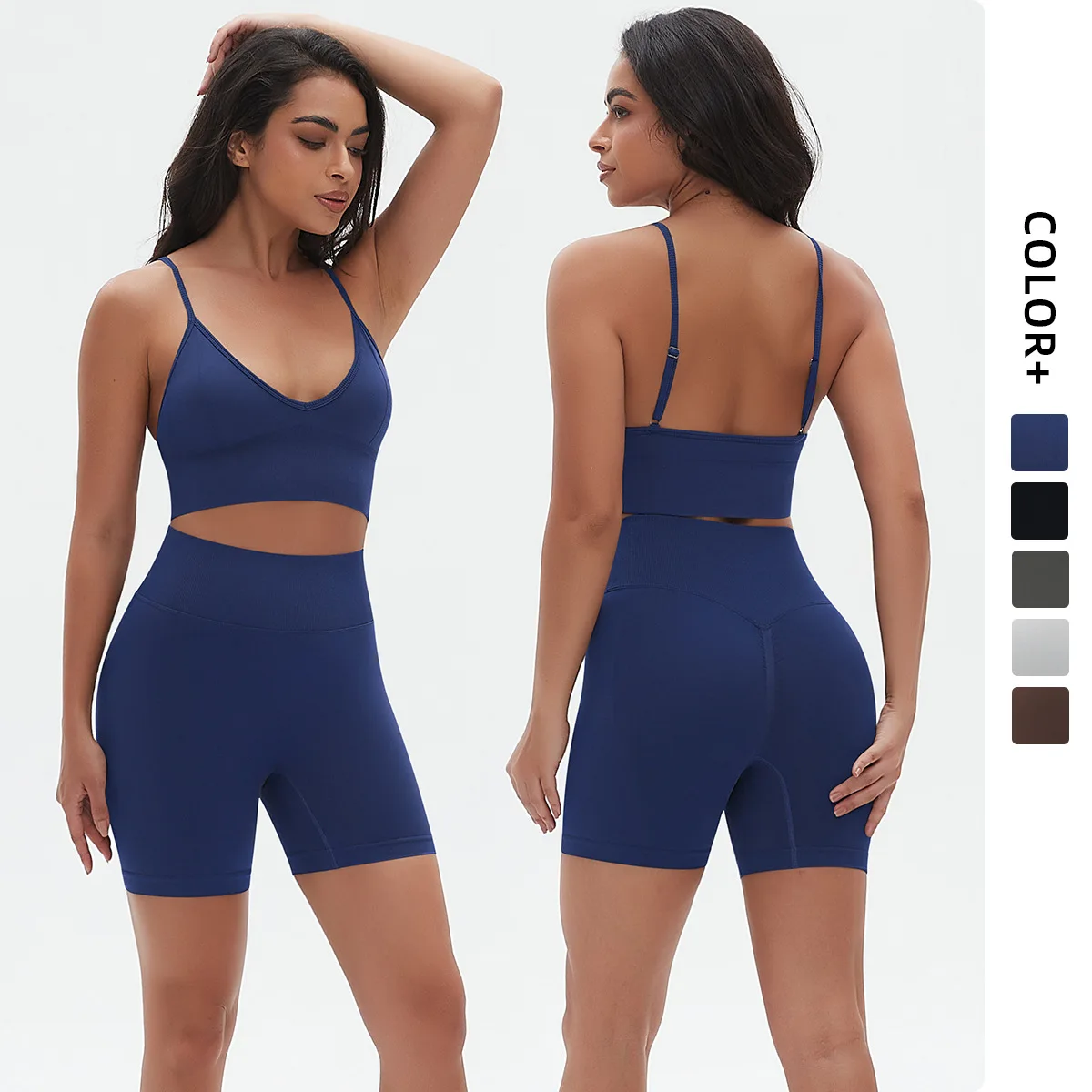 Seamless Gym Yoga Set Zip Up Short Sleeve Top & Shorts for Women
