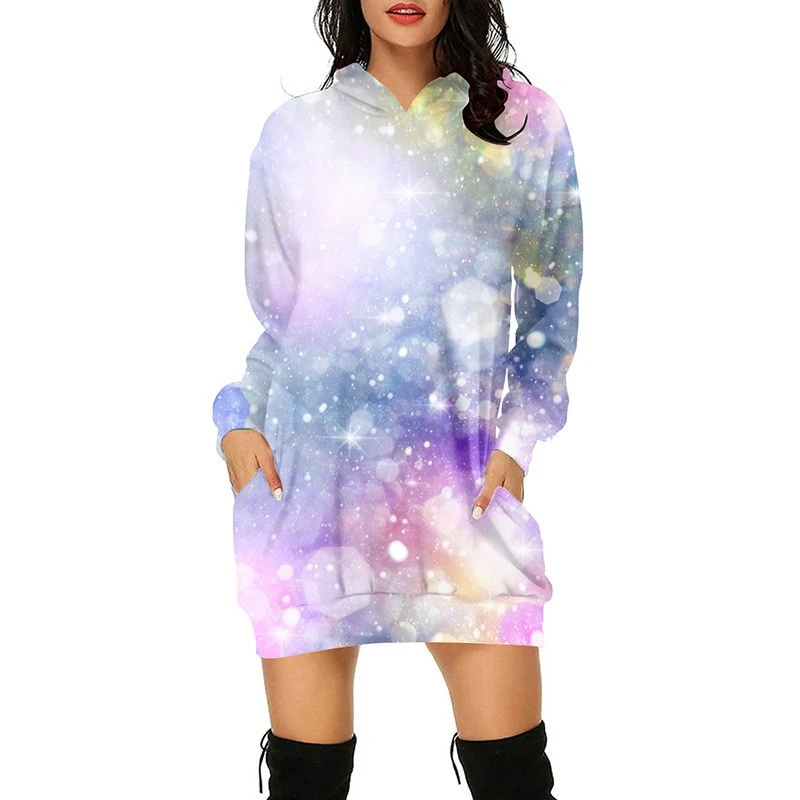 Spring and Autumn Women's Street Fashion Printed Hoodie Extended Sweater Casual Japanese Irregular Printed Large Punk Hoodie