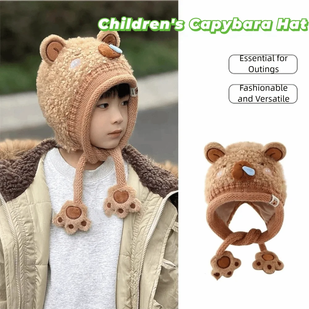 Warm Toddler's Knitted Hat Thickened Coldproof Baby Ear Protection Cap Breathable Soft Capybara Beanie Caps Cold Weather Wear