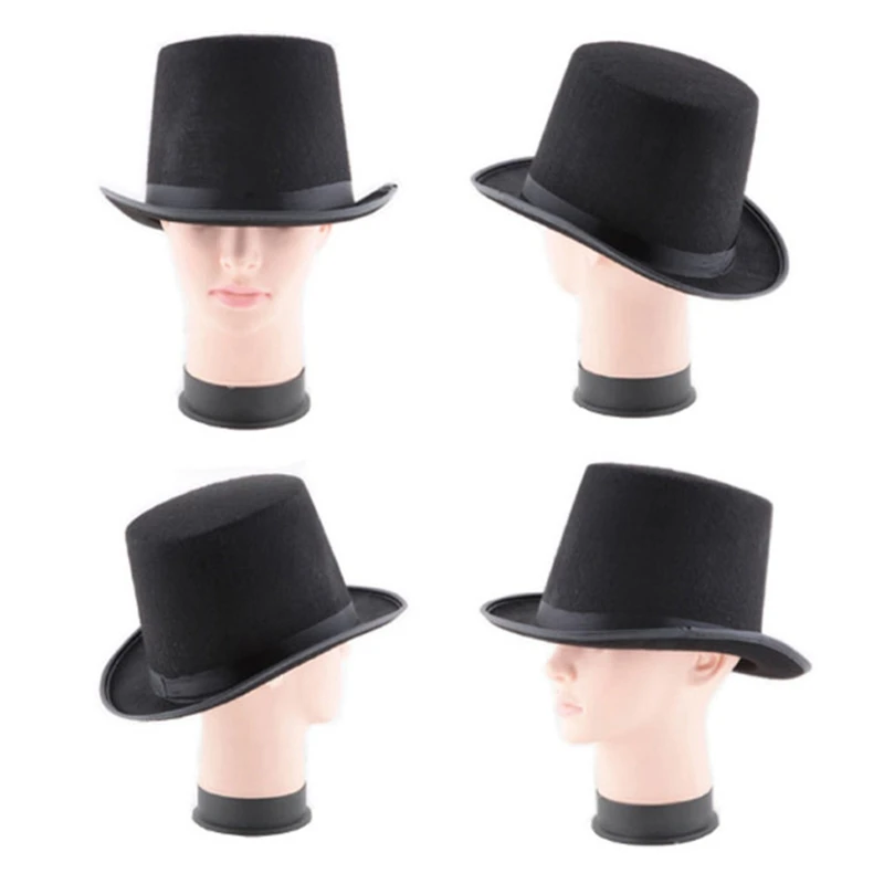 

Fashion Black Top Hat Magician Caps for Magician Costume Flat Dome Hat Adult Kid