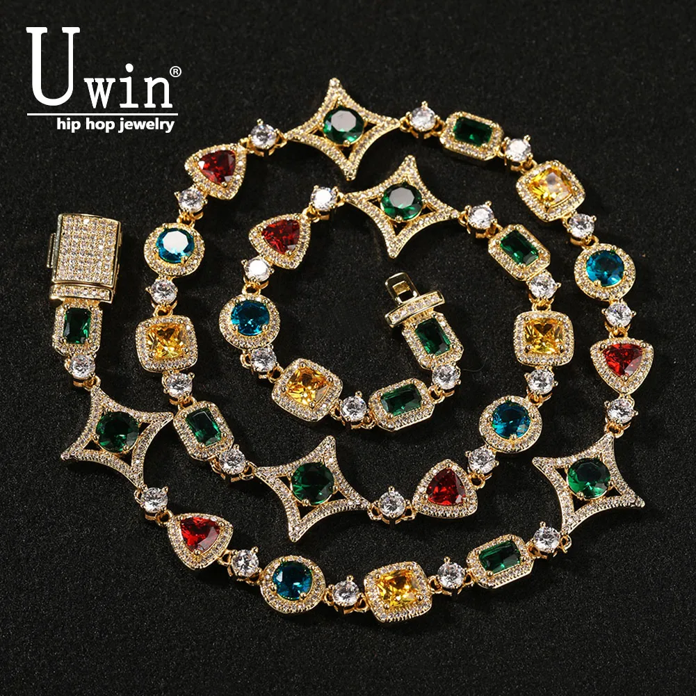 Uwin Colored Zircon Necklace Iced Out Cubic Zirconia Choker Hip Hop Fashion Jewelry Full Color Range