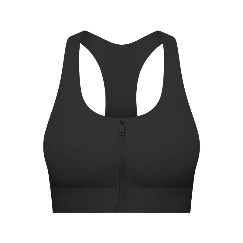 Gym Solid Sports Bras With Zipper In Front Push Up For Big Breasts Fitness  Naked Soft High Impact Running Tank Top
