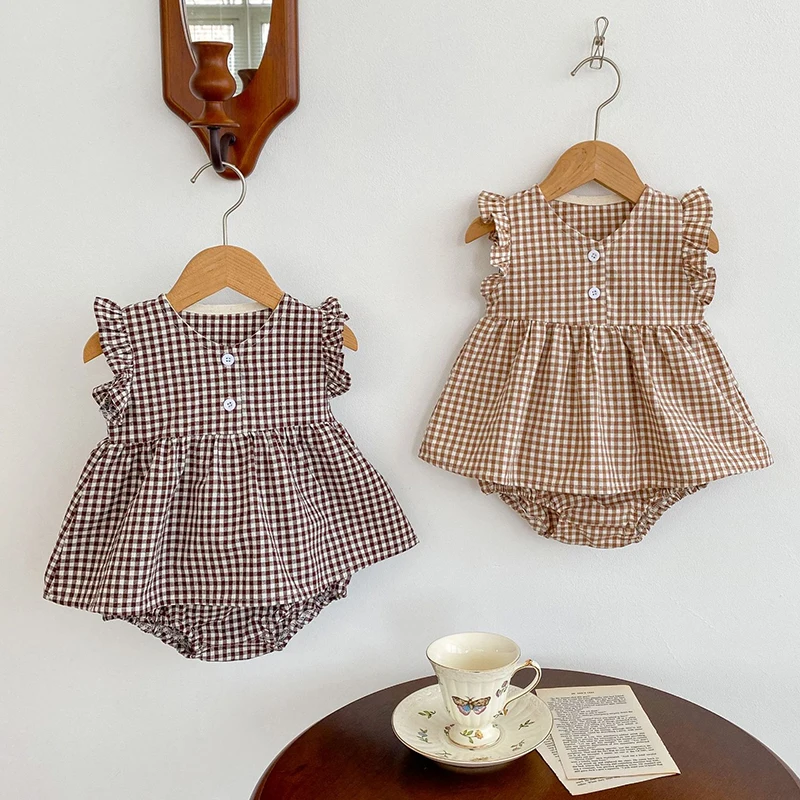 

2PCS Baby Outfits Infant Girls Plaids T-shirt Shorts Set Toddler Summer Casual Cotton Dress Tops Bottoms Clothes Comfort