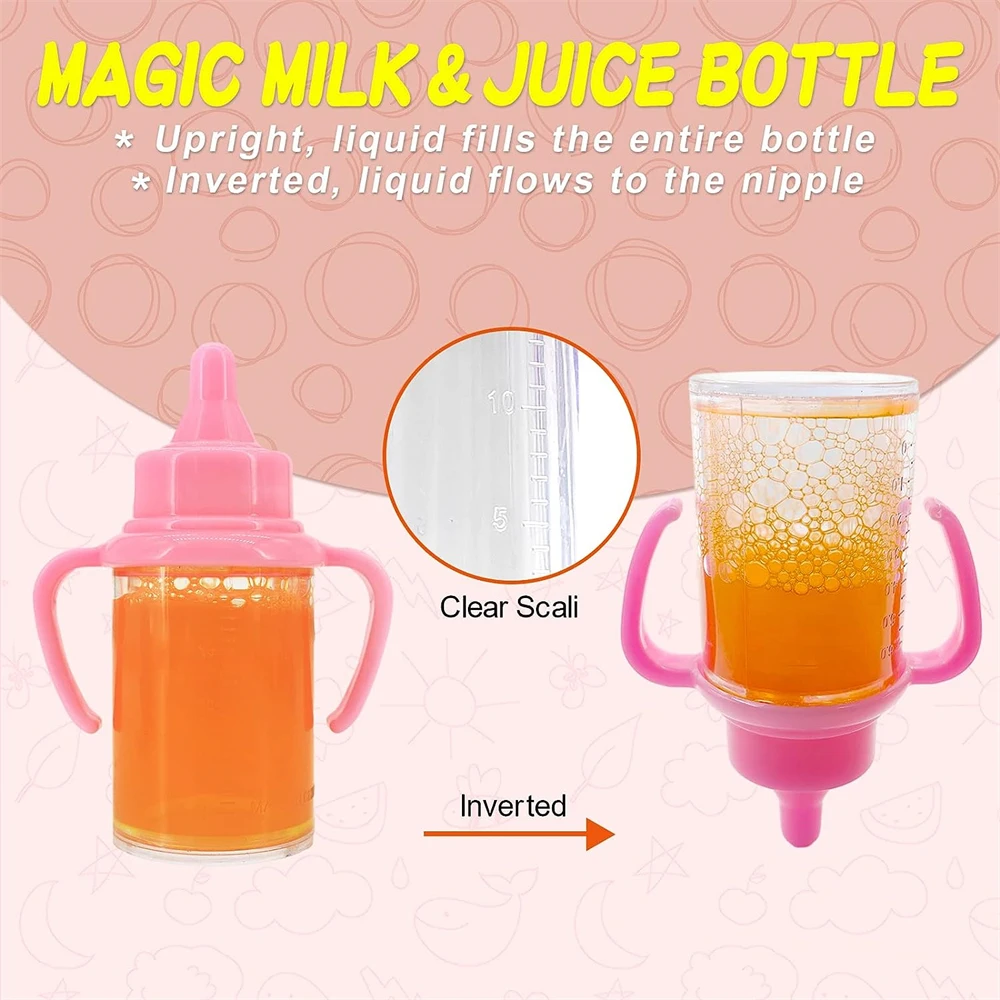 Disappearing Doll Feeding Set Baby Care Doll Feeding Toy Stroller 2pcs Milk And Juice Bottles With Toy Pacifier For Baby Doll 5