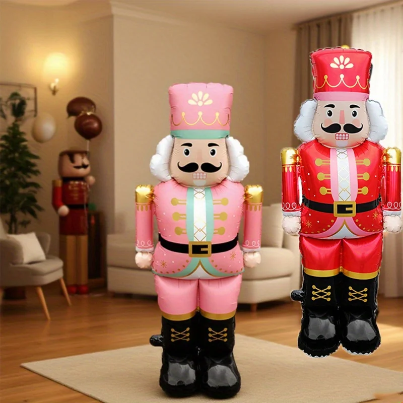 1 weihnachtlicher stehender 48-Zoll-Nussknacker-Ballon, rosa und rote Geburtstagsfeier-Atmosphären-Dekorationen, Event-Requisiten für drinnen und draußen
