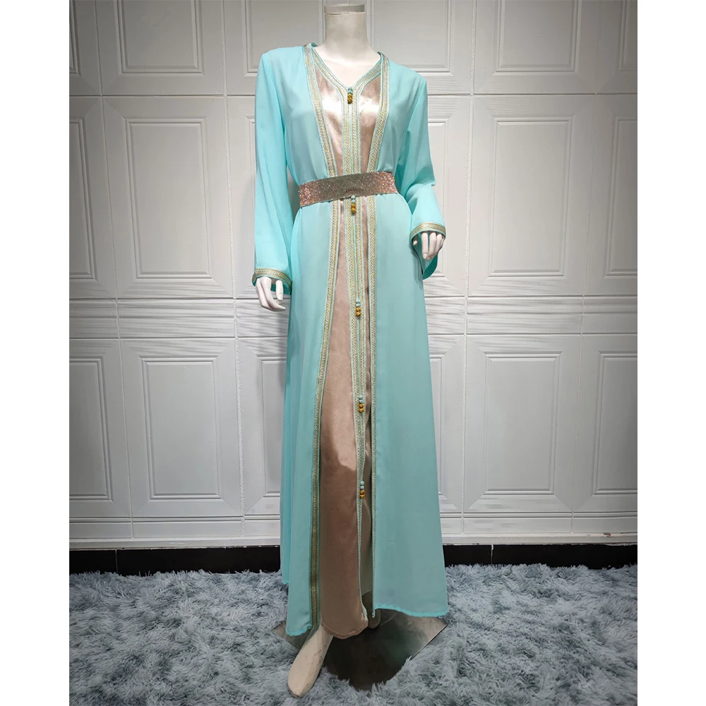 Two-piece Set Ethnic Style European and American Hot Plus Color Chiffon Dress Foreign Trade Muslim Women's Wear Free Shipping
