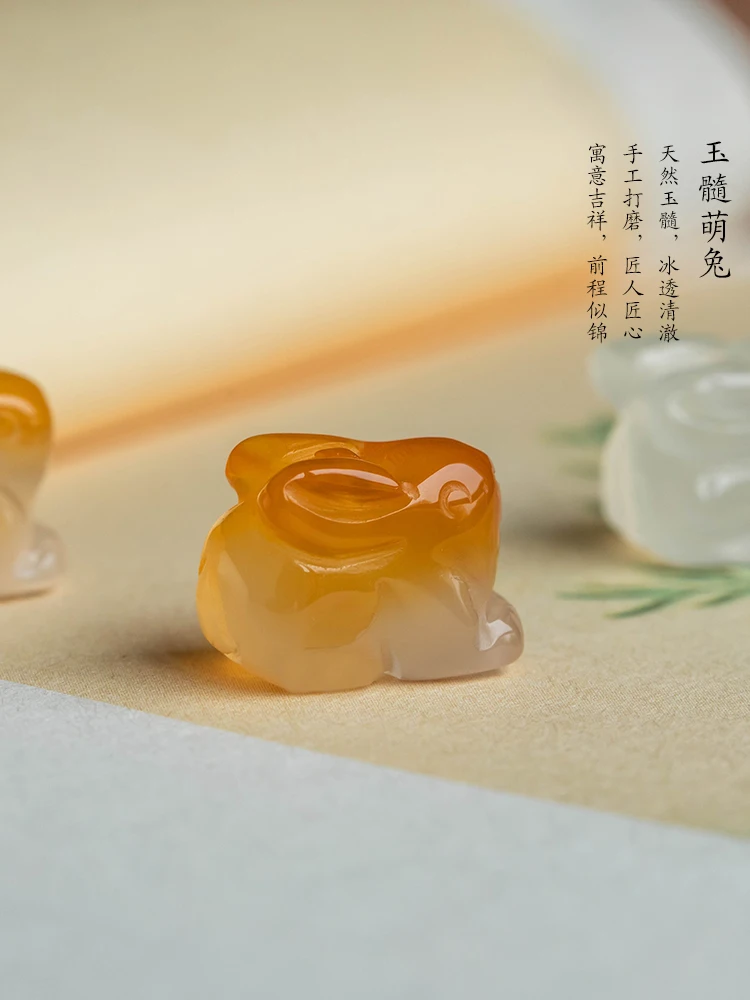Natural Chalcedony Bunny Pendant Mini Jade Mobile Phone Charm Key Case Bag Charm