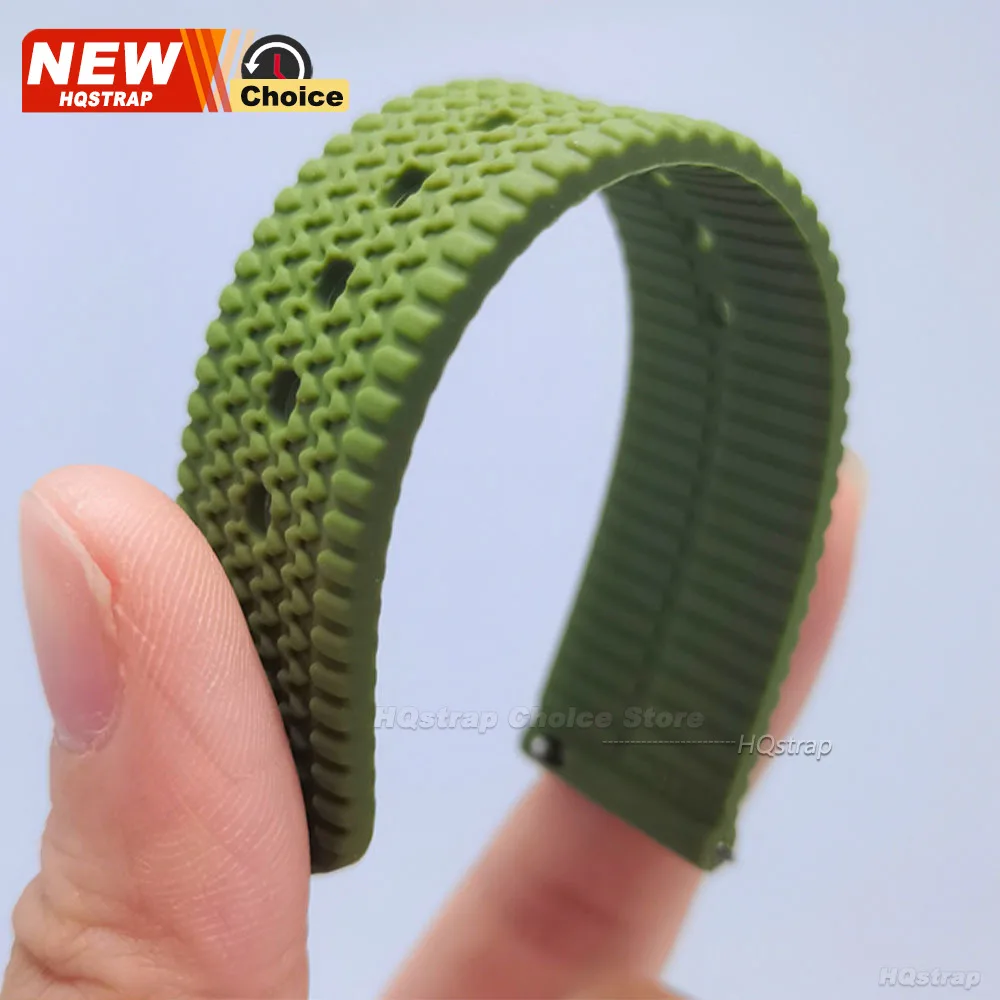 Waterproof Silicone Quick Release Smart Watch Band - Black & Green Rubber Wristband