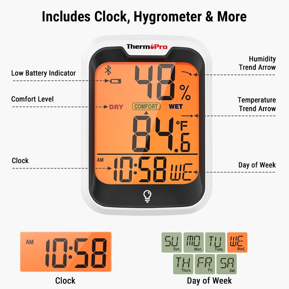 ThermoPro TP359 Wireless 80M Bluetooth-Conected Phone APP Backlight Digital  Indoor Room Thermometer Hygtometer With History Data - AliExpress