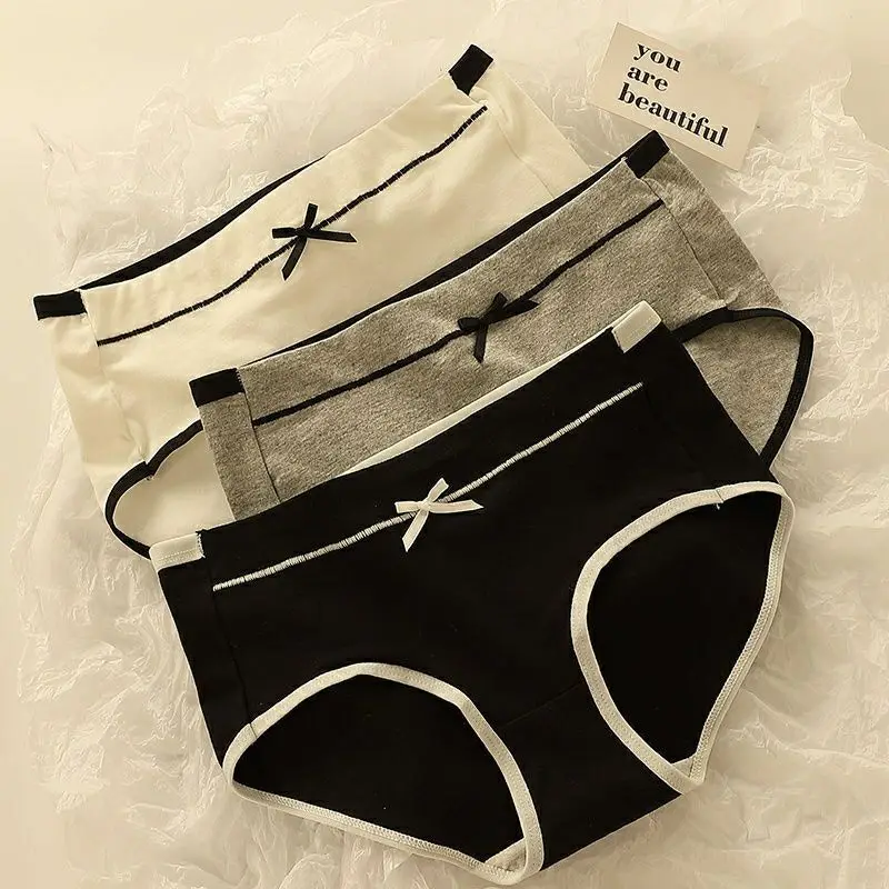 Women's Underwear Set Breathable Full Panties Soft High Waist Briefs Student Style Antibacterial Ice Silk