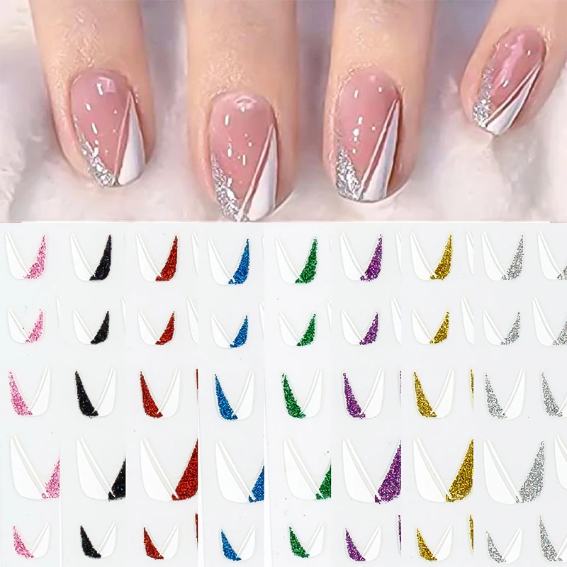 1Sheet Black White French Style 3D Reflective Adhesive Nail Sticker