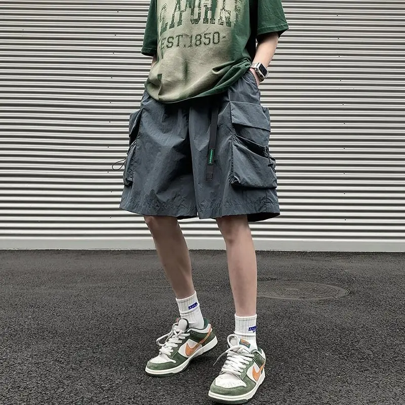 2024 Elegant Fashion Harajuku Slim Fit Ropa Hombre Loose Casual All Match Cargo Pants Solid Pockets Straight Leg Wide Leg Pants 4