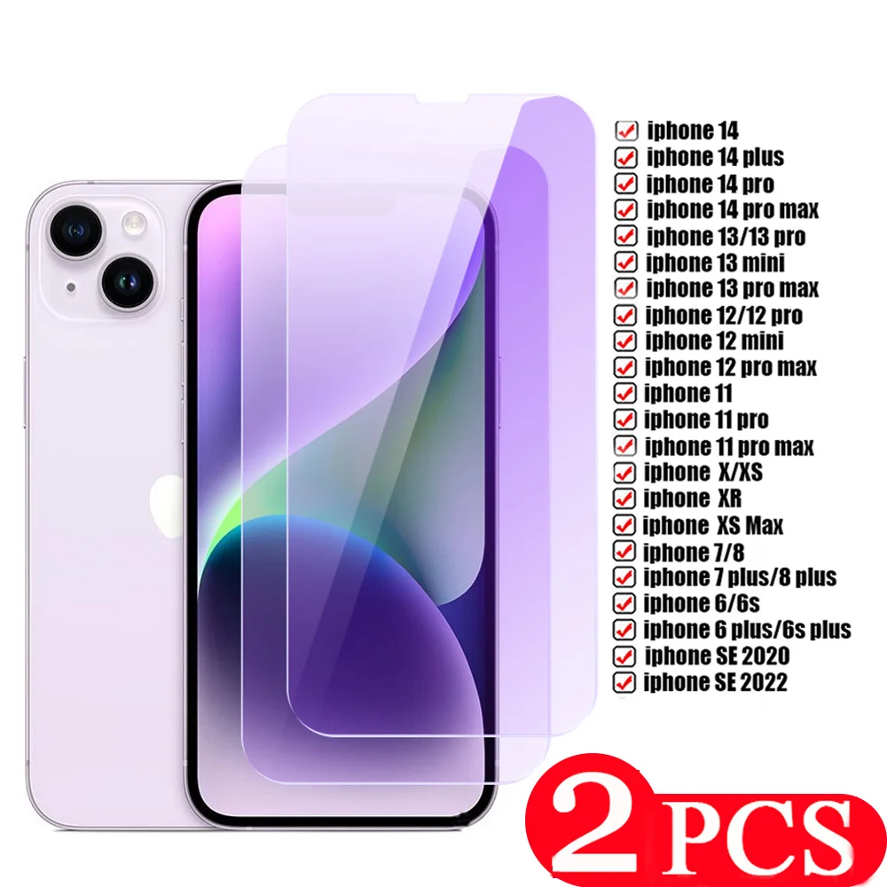 

2 шт. для iphone 13 14 12 mini 11 pro Max 8 7 6 6S plus SE X XS XR Защитная пленка для экрана из закаленного стекла с защитой от синего света защитная пленка