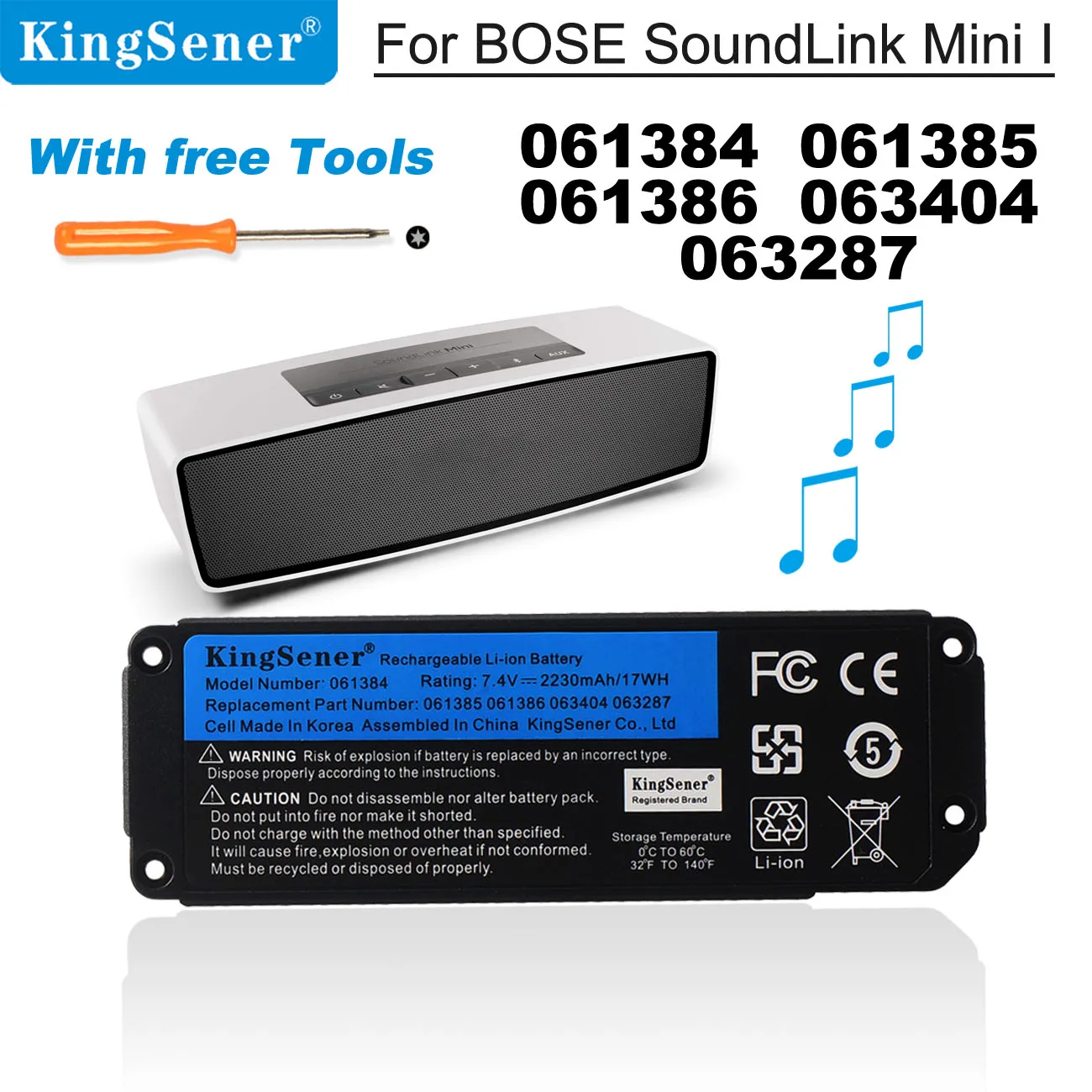 KingSener 17Wh 061384 061385 061386 063404 063287 Batteria per Bose Soundlink Mini I one Bluetooth Speaker I Bose Mini I 7.4V 2230MmAh