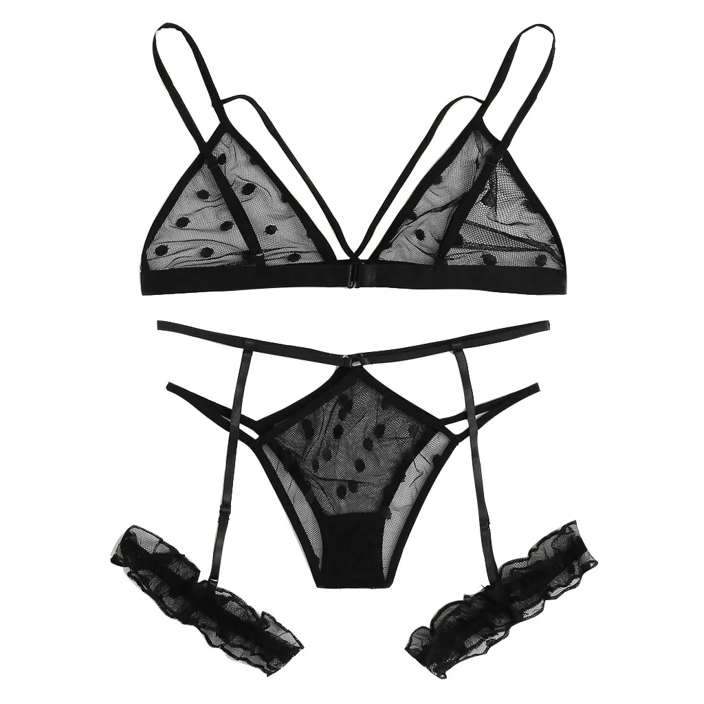 Sexy Bra Set Women Big Size Lace Underwear Seamless Bra Thong Garters Polka Dot Bralette Sexy Lingerie Sets