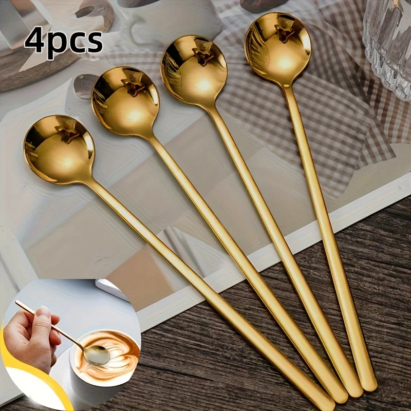 Stainless Steel Beverage Spoons Long Handle for Easy Stirring 4PC
