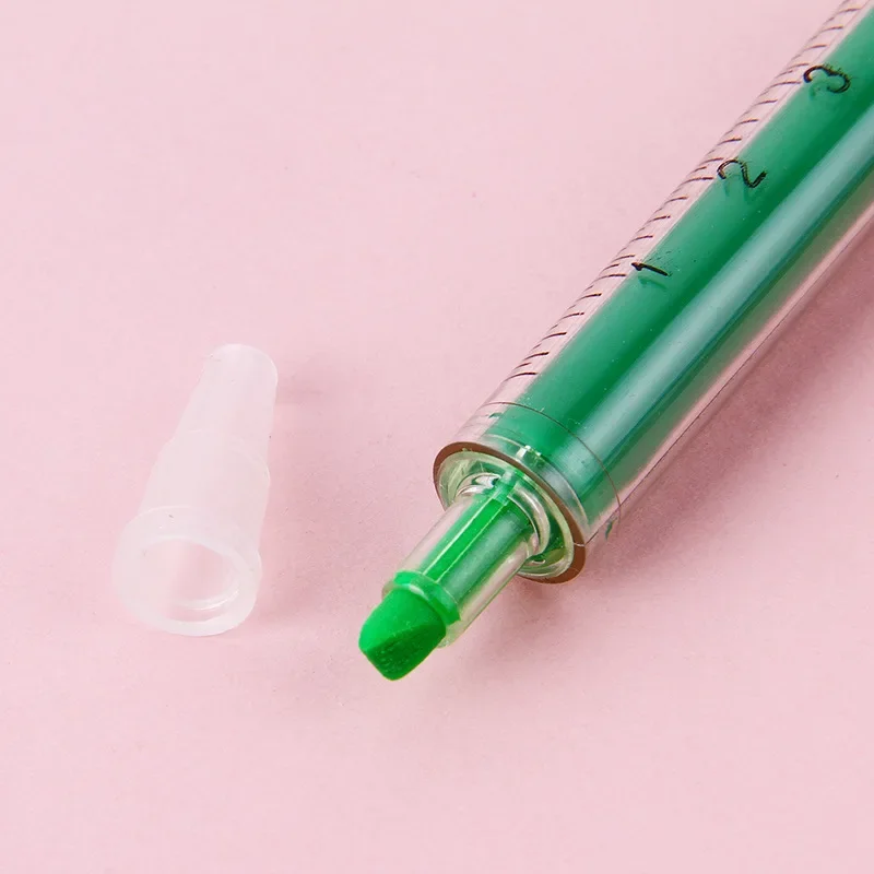 카와이 주사기 하이라이터 펜, 주사바늘 모양 기계식 컬러 펜, 사무실 학교 마커 쓰기 도구용 볼포인트, 6 개
