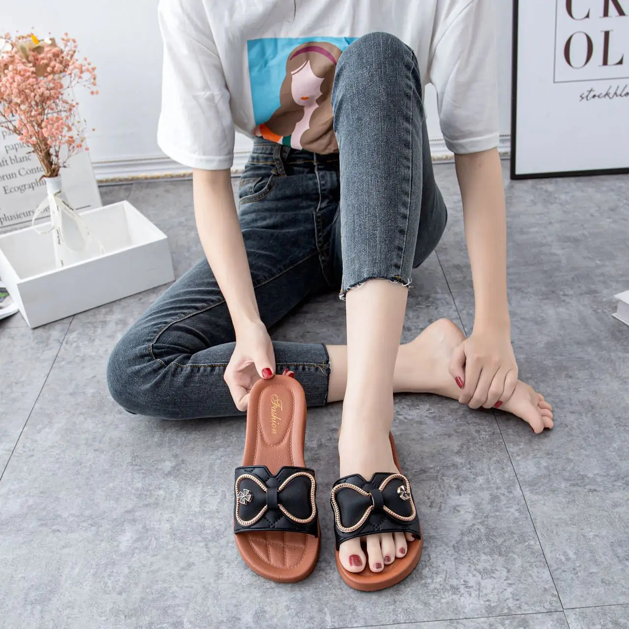 Fashion Flip-Flop Women Wide Brimmed Women's Thick Sole Slippers Summer  Large Size 35-43 Casual Shoes Women - AliExpress