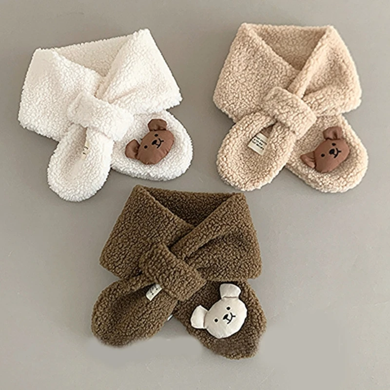Bear Themed Scarf and Gloves Set for Boys Girls 2-6T, Breathable Long Muffler with Mittens for Outdoor Activity