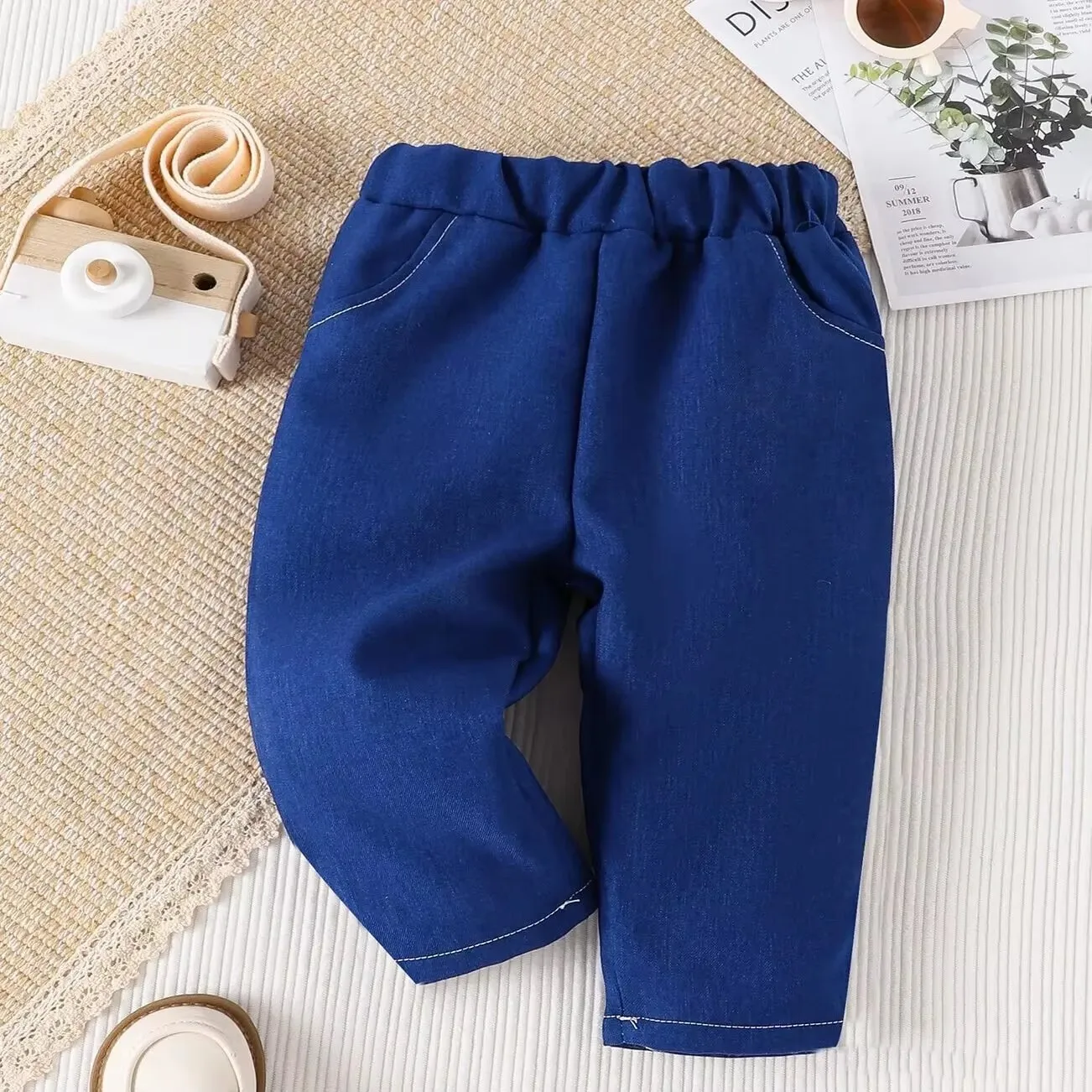 Spring and Autumn Baby Boy Girl Cute Casual Fashion Outdoor Sports Soft and Comfortable Dark Blue Pants Pocket Loose Pants baby trousers cotton pants baby leggings