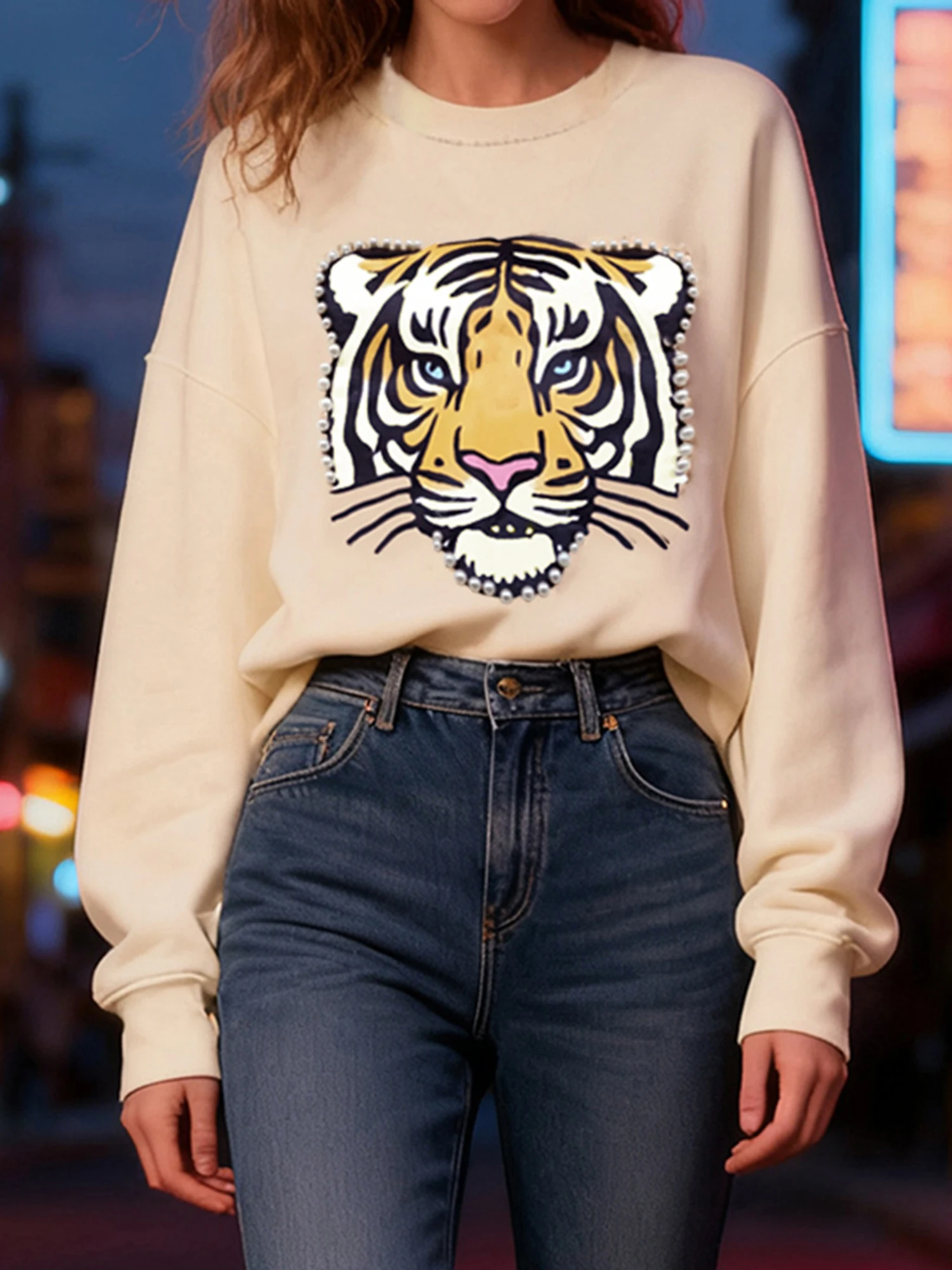 Women s Winter Oversized Knit Sweater with Leopard Print and Sequin Detailing Long Sleeve Crew Neck Pullover Casual Top