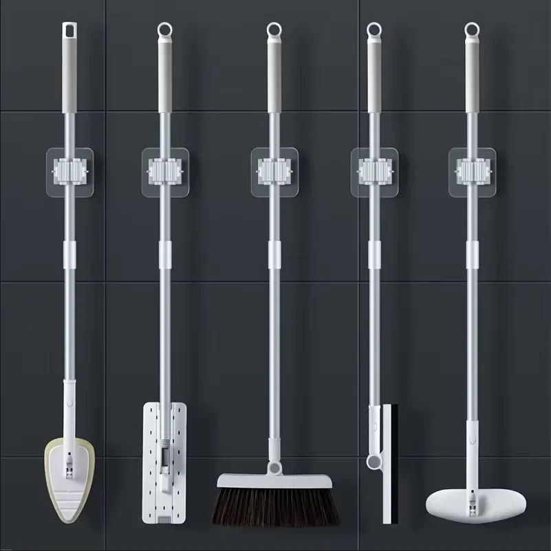 Self-adhesive Multi Purpose Hook Mop Rack Wall Mounted Mop Storage Device Broom Hook Bathroom Waterproof Wall