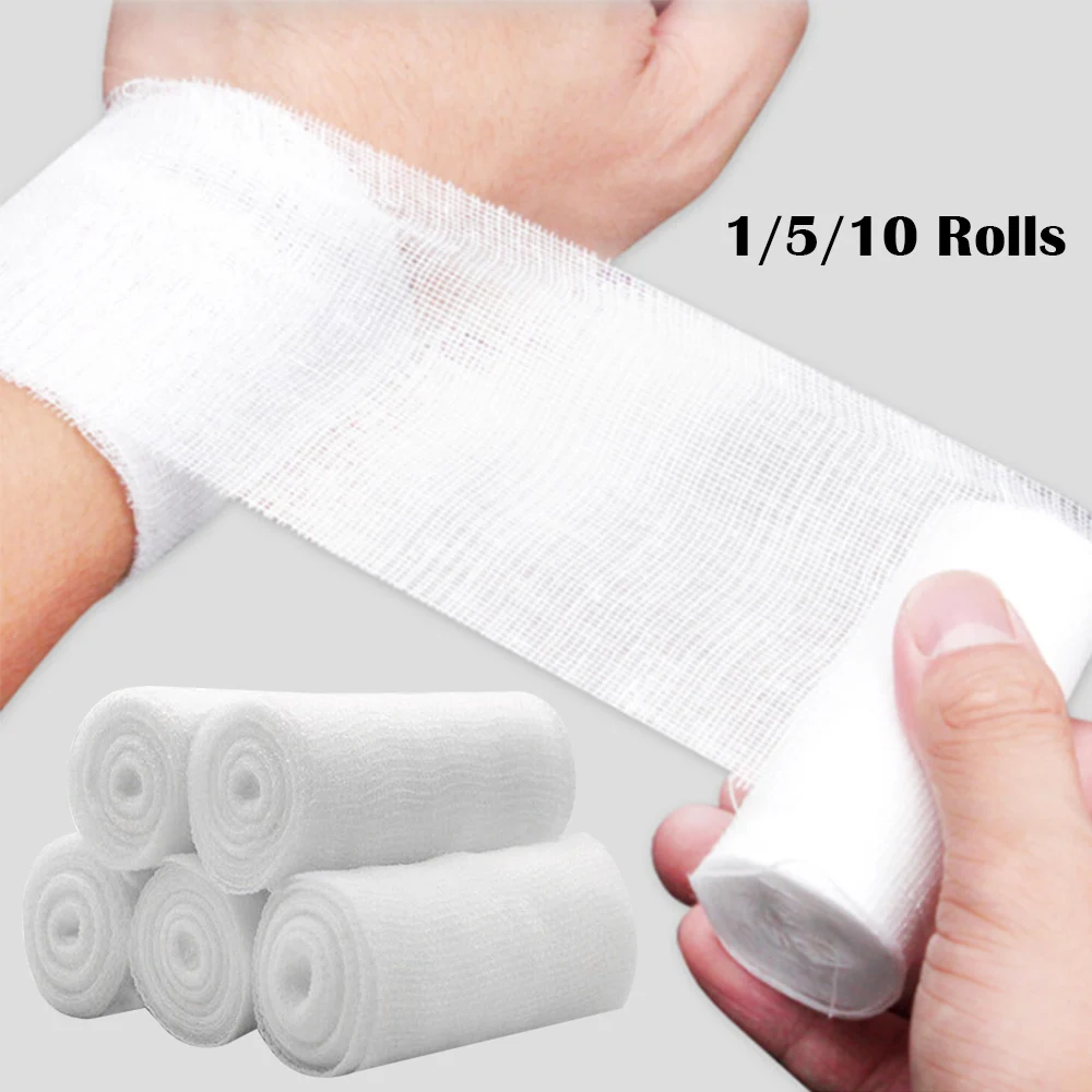 

1/5/10 Rolls Absorbent Gauze Cotton Bandage Roll Wound Hemostasis Wrapping Dressing Fixation First Aid Bandage Roll