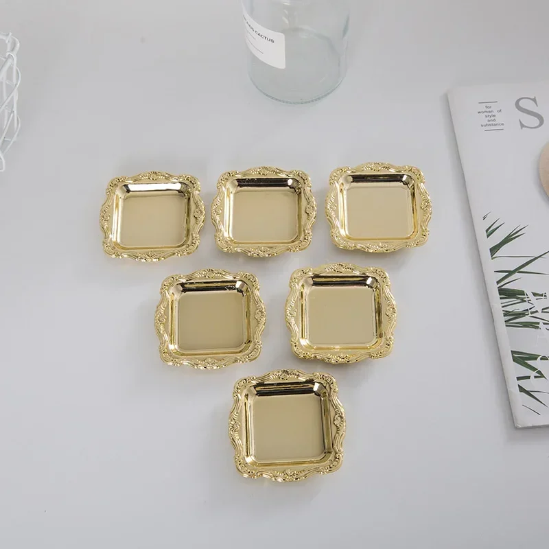 Mini Gold Storage Tray Silver Cake Fruit Plate Jewelry Display Plastic Party Sushi Home Decor Sauce Dish 20Pcs