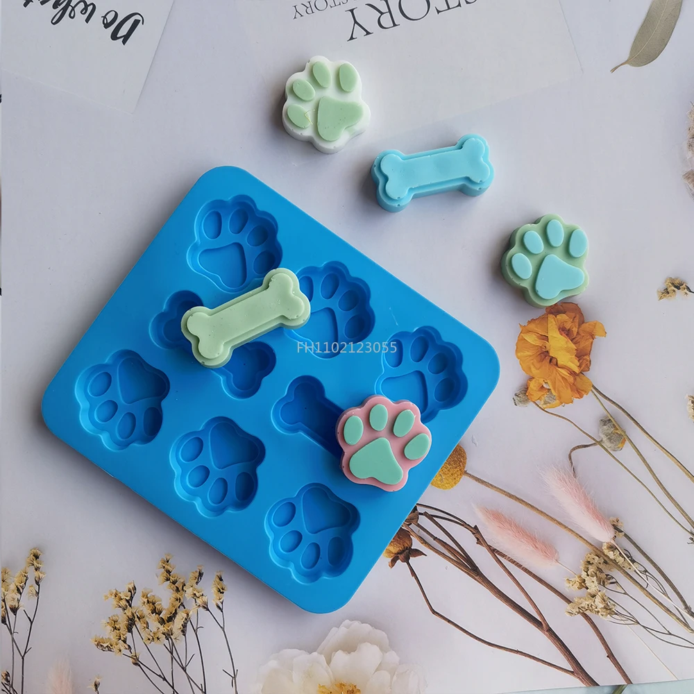 Dog Footprint Silicone Mold Cake Molds Bone Cookie Cutter Fondant 3D DIY Cat Paw Silicone Bakeware Molds Cake Baking Accessories