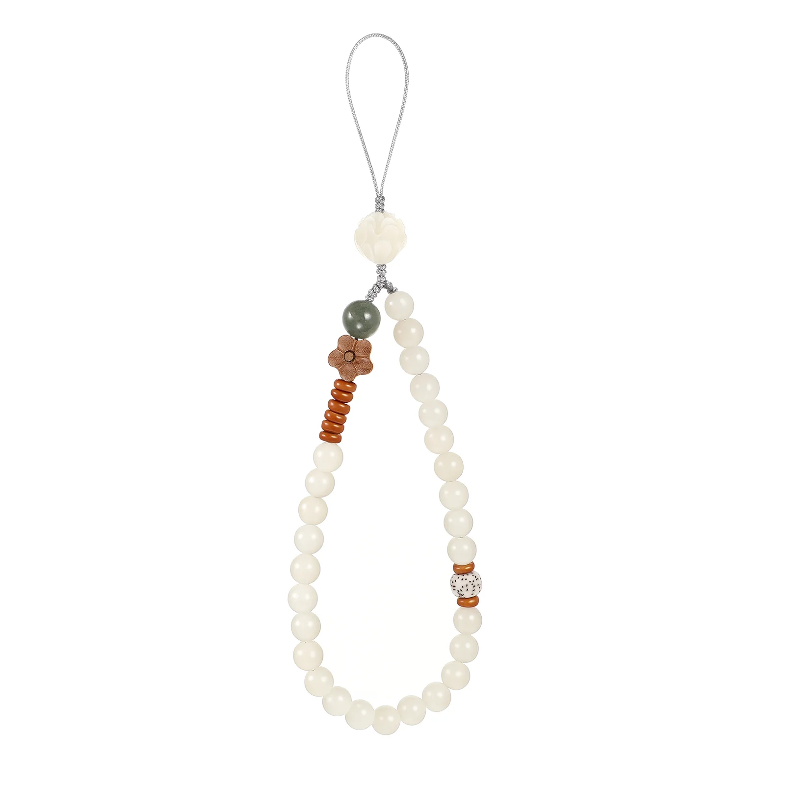

UKCOCO White Jade Bodhi Phone Short Chain Creative Phone Lanyard Bracelet Phone Strap Decoration Wrist Chain Chinese Style