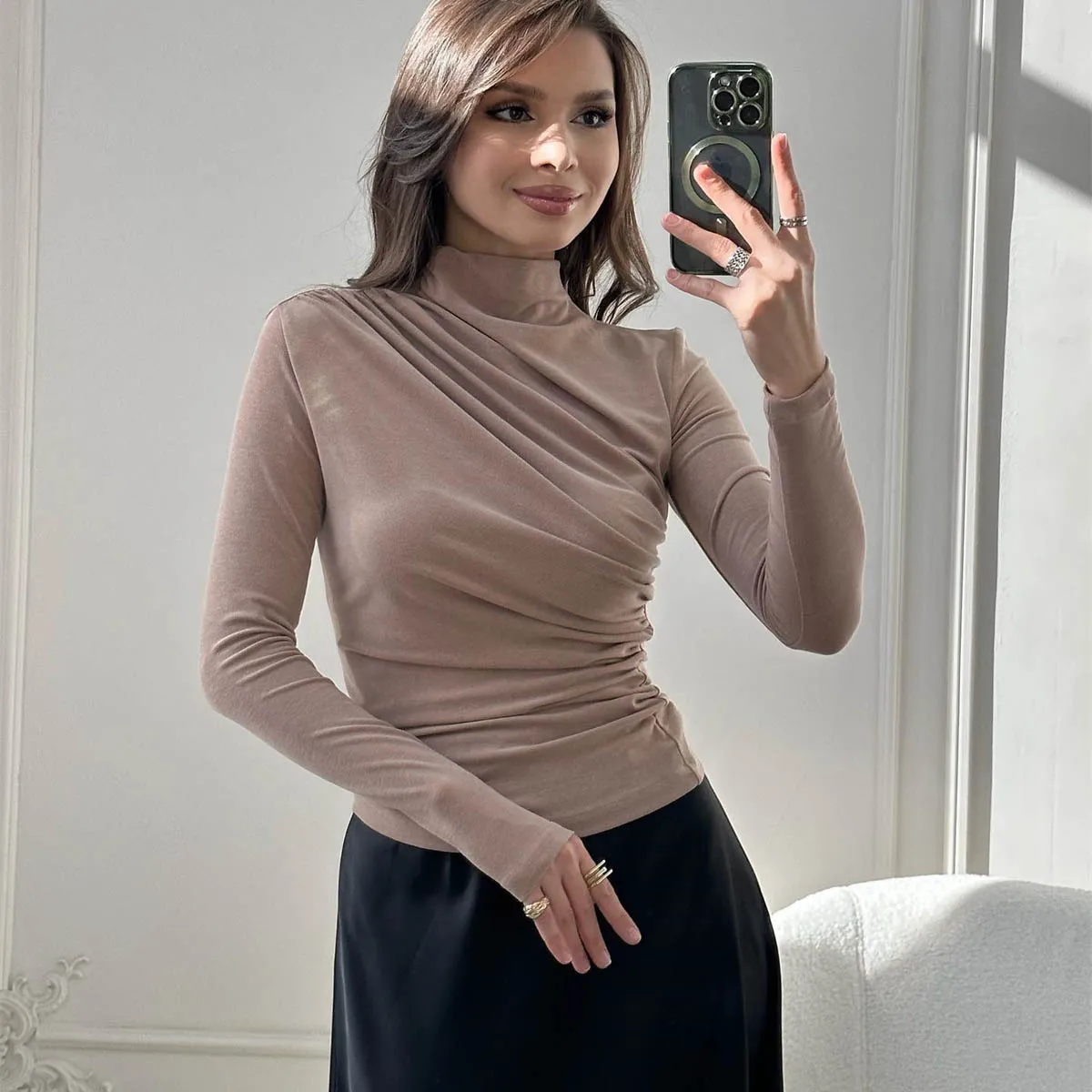 

Women's Long Sleeved Top Sexy New T-shirt Stand Collar Slim Fit Bottom Top