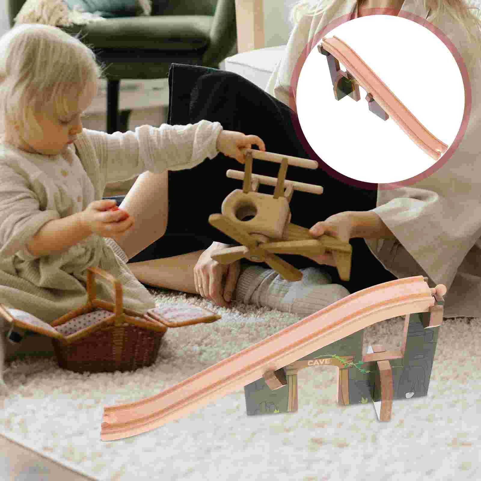 Wooden Train Track Bridge Toy Kids Plaything Parts Natural Wood High Arch Scene Accessories Develops Brain Hands On