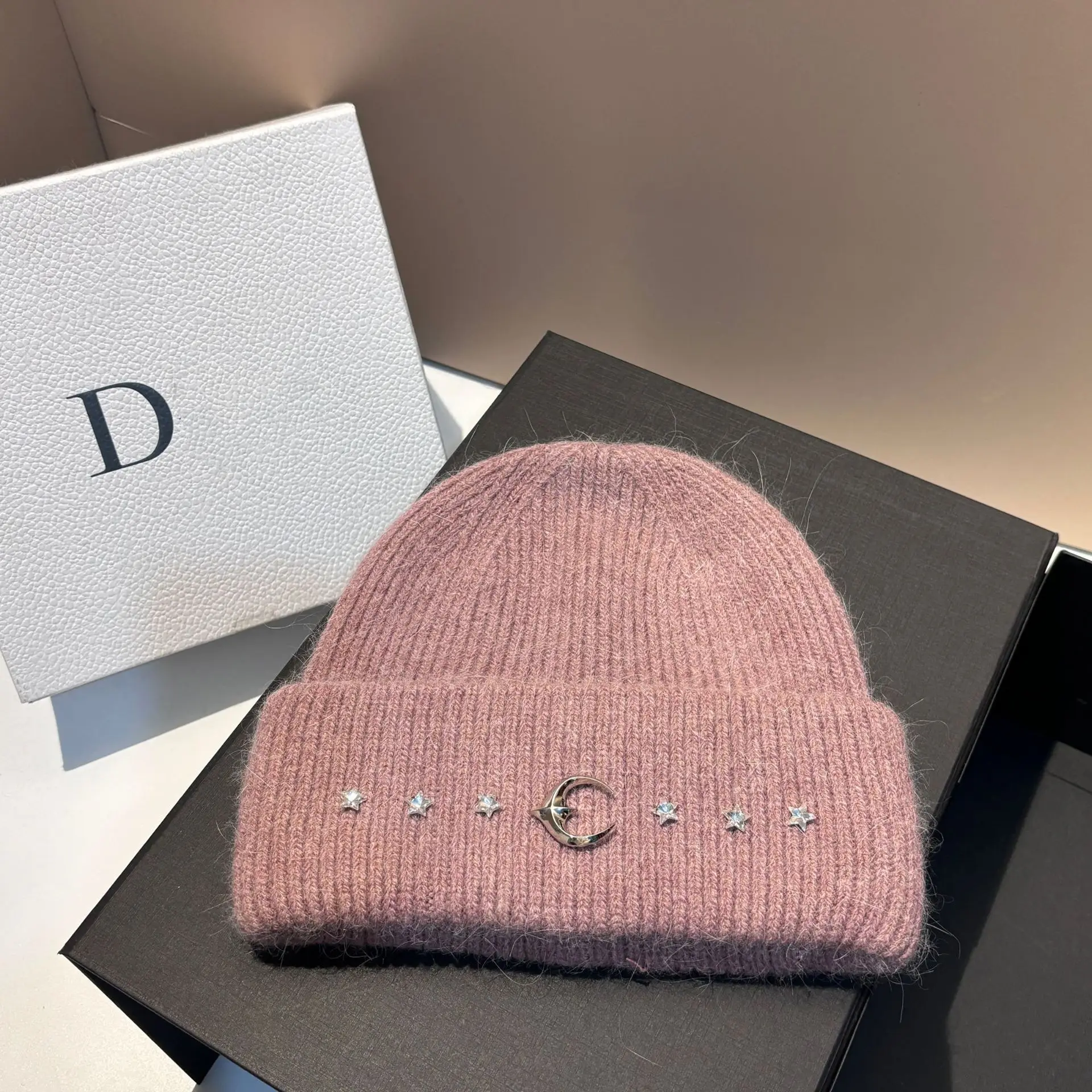 New Rabbit Fur Bifold Knit Hat Winter Warm Fashion Ear Protection Moon Beanie Outdoor Pullover Hat Women
_voghion.com