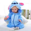 Baby Rompers Kids Cosplay Winter Flannel One-Pieces Hooded Jumpsuits Stitch Jumpers Overall Girl Grows Boy Growings Roupa Bebes